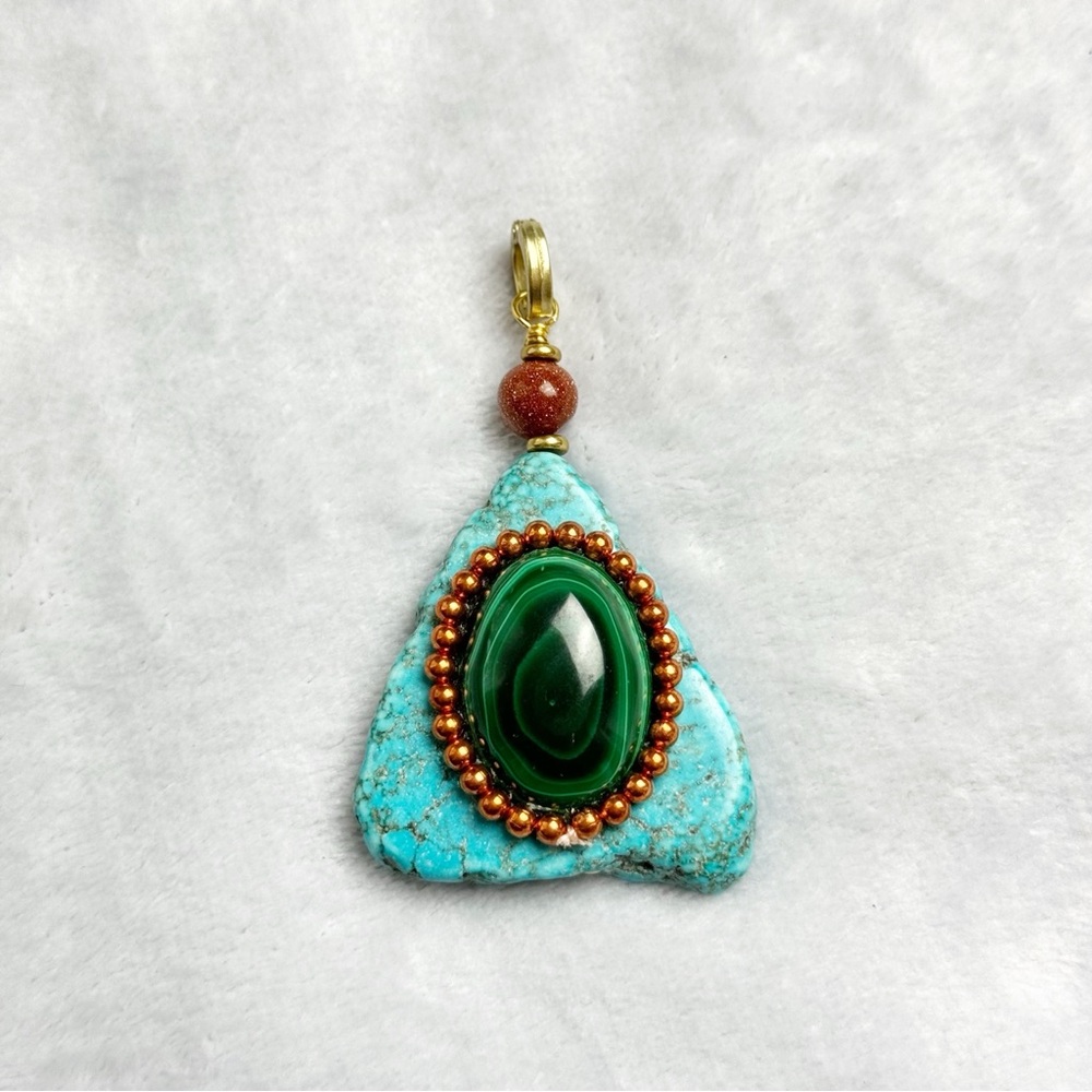 Artisan Turquoise Malachite Copper Handmade Statement Pendant